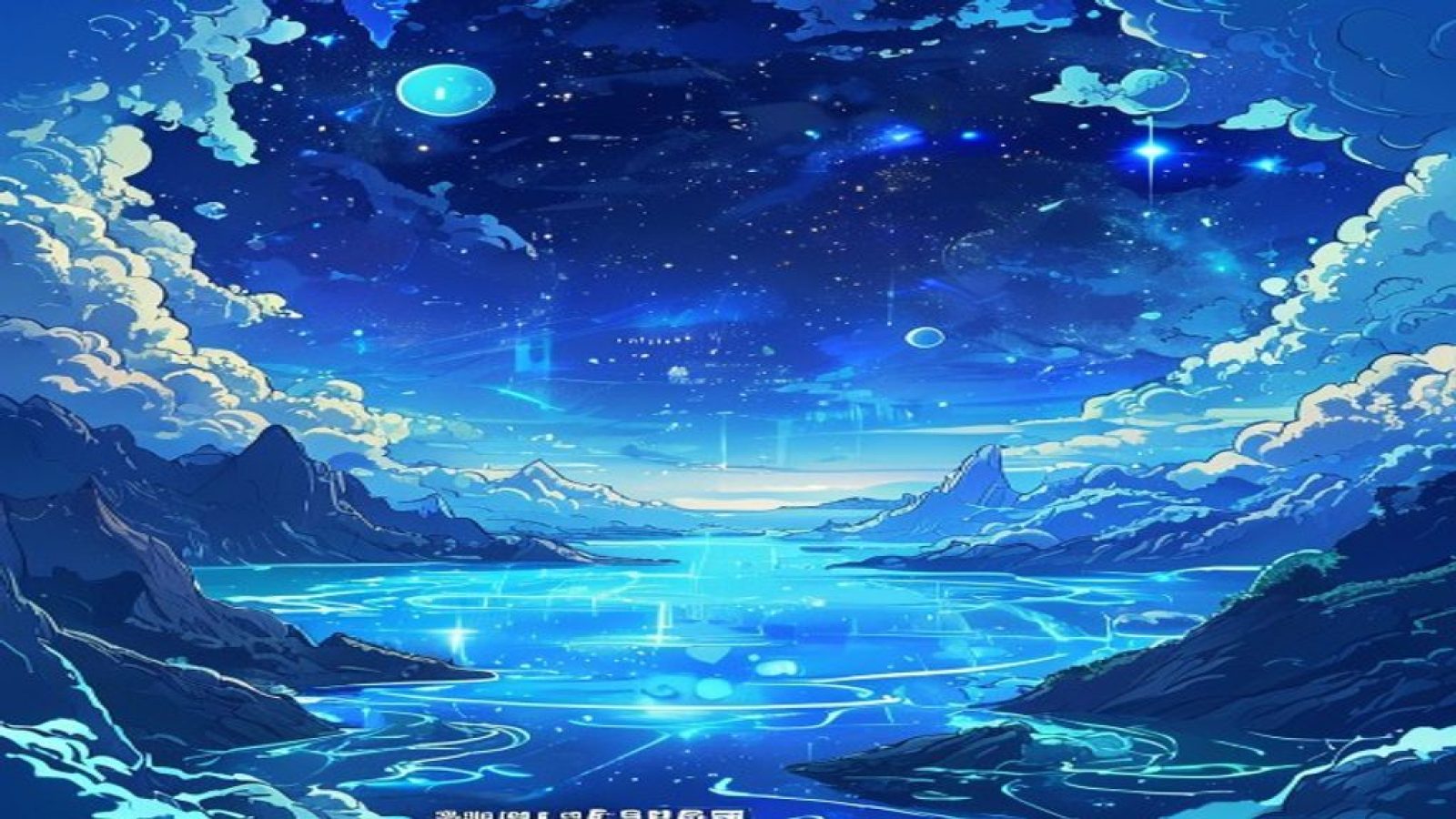 龙禁漫平台首屏全景大图，湖蓝色调漫画宇宙场景，星云与漫画格交织，传递无限创作能量